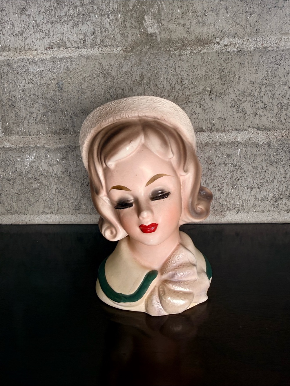 Vintage Lady Head Vase w/ Pink Roses | Mid Century Ceramic Planter Glam Decor - Picture 2 of 9